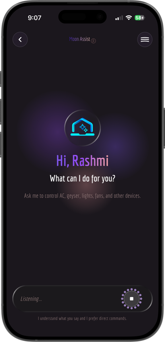 Moon AI chat start screen